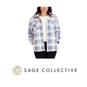 Sage Collective Blue Plaid Sherpa Cozy Fleece Flannel Jacket Shacket Shirt NWT